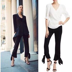 Cinq à Sept Women's Sz 00 Nuluu Bow Hem High Rise Black Trouser Dress Pants